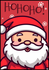 Merry Christmas: Cute Santa Claus Vector Cartoon Character on Greeting Cards and Posters