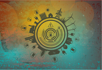 Erneuerbare Energie - Globale Energiewende mit abstraktem Hintergrund und Symbolen