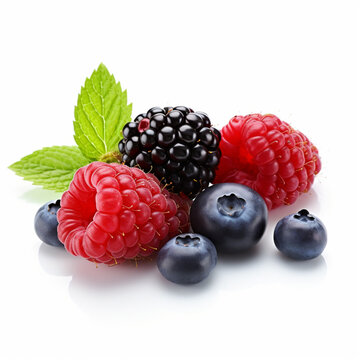raspberry and blueberry on white background