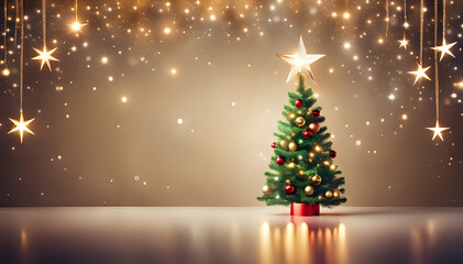 Fototapeta na wymiar Christmas Tree Photorealistic Illustration. 3d Illustration. Christmas Greeting. Copy Space.