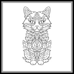 Colorful Cat mandala arts isolated on black background.