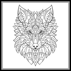 Colorful wolf head mandala arts isolated on black background.