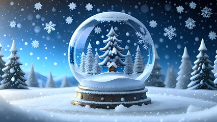 Fototapeta na wymiar Christmas in a snowball snowy. Snow Globe. Photorealistic Illustration, 3d Illustration. Copy Space.