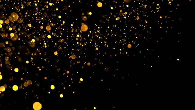 4K Multicolored abstract glitter particles. Shimmering Particles Falling glitter with glare on a bokeh background. Titles in awards, music, wedding, anniversary, party, and presentation backdrops.