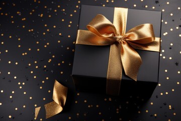  black gift boxes, against a Christmas, New Year's background. Generative AI