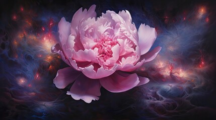  a large pink flower sitting on top of a blue and pink flower covered in lots of pink and purple swirls.  generative ai