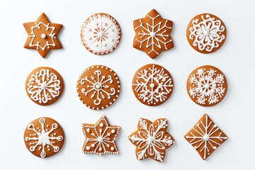 Christmas cookies in a row , white background - obrazy, fototapety, plakaty
