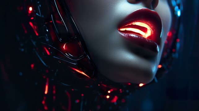futuristic fantasy woman in neon cyberpunk glow portrait, future sci fi concept