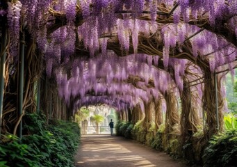 "Wisteria Wonderland: Step into a picturesque scene with A Lush Garden Adorned with Cascading Wisteria, where nature's elegance unfolds in a symphony of lavender hues." Ai generated.