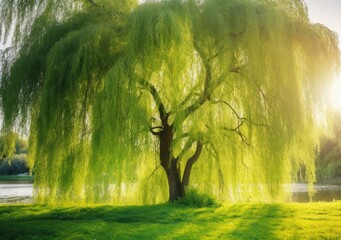 "Willow Whispers: Lose yourself in the beauty of A Majestic Weeping Willow Tree, where its Graceful Branches weave a poetic tale of nature's grace and quiet strength." Ai generated.