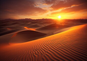 "Sunset Symphony in the Sands: Capturing the Mesmerizing Beauty of the Vast Desert Landscape." Ai generated.