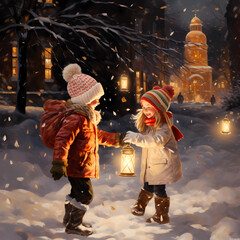 children playing with snow