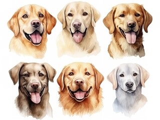 Cartoon dogs on white background. Watercolor arrangement