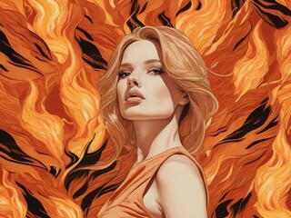 portrait of a fashionable woman engulfed in flames