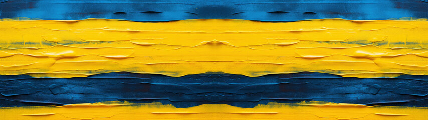 Closeup of blue, yellow, colored paper stripes in line or wave with rough surface as background banner texture