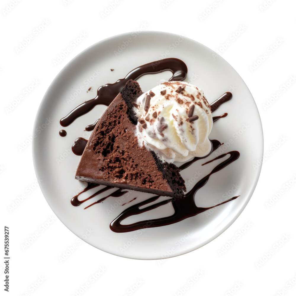 Wall mural Chocolate Cake with Vanilla Ice Cream Isolated on a Transparent Background 