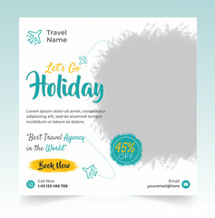 Fototapeta premium Travel tourism holiday sale social media post template web ads banner flyer or poster for travelling agency business offer promotion design