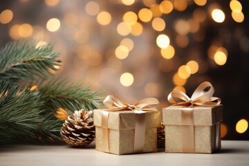 Naklejka na ściany i meble christmas tree with gift boxes