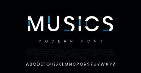 MUSICS , a modern alphabet lowercase font. minimalist typography vector illustration design
