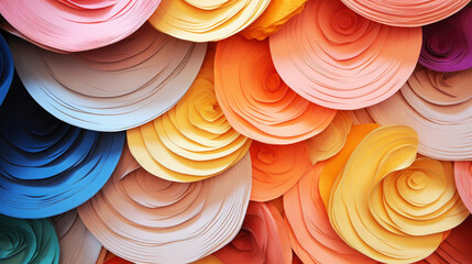 Round paper pieces colored in different layers as background pattern texture