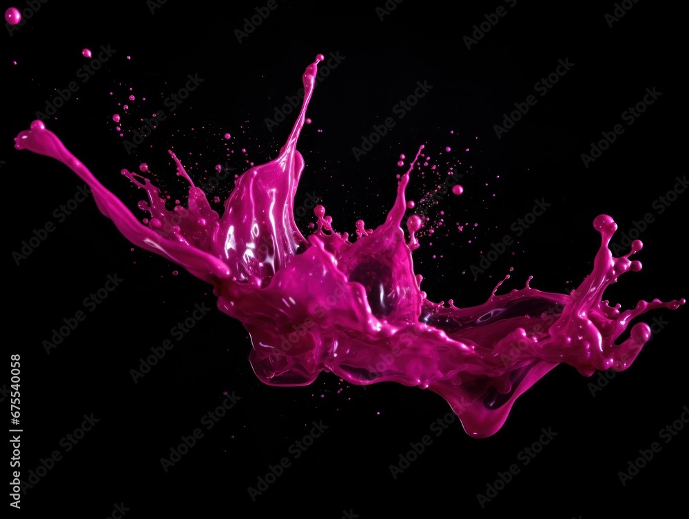 Wall mural magenta paint splash on black background