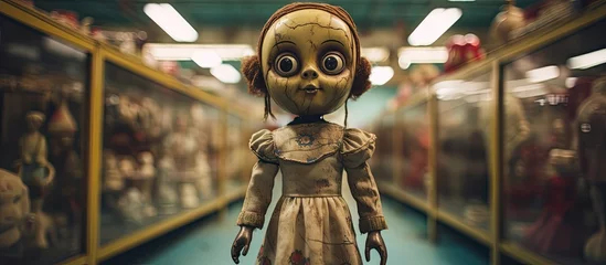 Tuinposter In the vintage toy shop a cute and adorable doll with a spooky and creepy appearance caught my eye With its horizontal gaze and centered face this classic yet possessed toy had a demonic an © TheWaterMeloonProjec