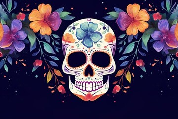 Day of the dead composition with skull and flowers Dia de muertos celebration background frame  