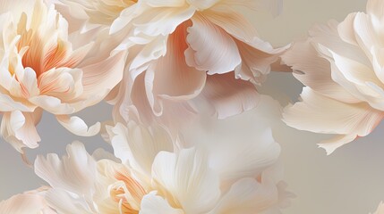  a close up of a bunch of flowers on a white and beige background with a gray back ground and a light gray back ground.  generative ai