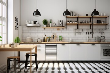 Modern kitchen, white interior. Generative AI.