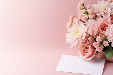 A thank-you card with a bouquet of flowers, expressing gratitude to the women in one's life, creativity with copy space