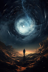 Surreal scifi concept. Black hole in the sky