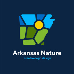 Creative nature logo for Arkansas, USA. Badge for parks and recreation. Sun vintage logo vector concept, icon, element, and template for company