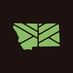 Montana map plant leaf logo. Creative eco and nature organic logo design template.
