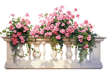balcony with flowers isolated on transparent background, png file