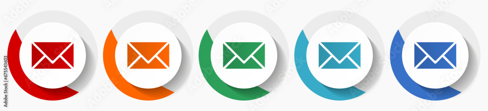 Aufkleber Email, envelope vector icon set, flat design colorful round icons in 5 color options for webdesign and mobile applications