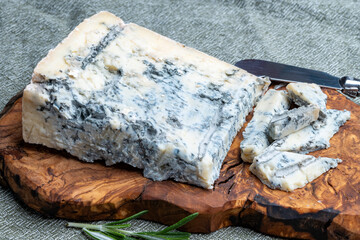 Cheese collection, piece of italian blue cheese gorgonzola picante with blue mold from north of Italy