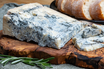 Cheese collection, piece of italian blue cheese gorgonzola picante with blue mold from north of...