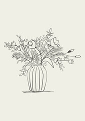 Pencil style illustration of flowers in a vase. Minimalist sketch to decorate. sketch art