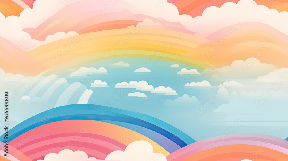 Poster a painting of a rainbow in the sky with clouds and a rainbow in the sky with clouds and a rainbow in