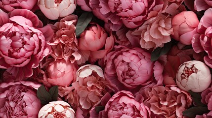  a bunch of pink peonies with green leaves on a bed of pink peonies on a bed of pink peonies with green leaves on a bed of pink peonies on a bed of peonies.  generative ai