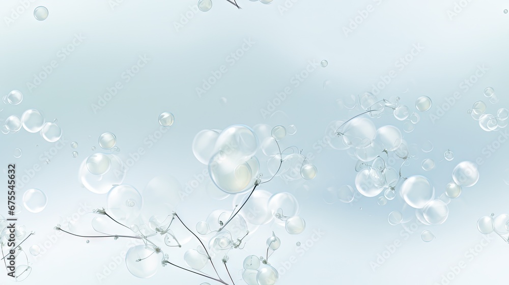Poster a bunch of bubbles are floating in the air on a blue background with a tree branch in the foreground