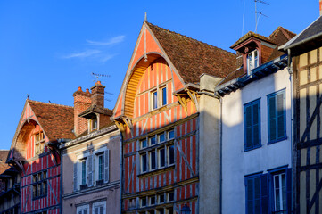 Medieval central part of Troyes old city with half-timbered houses and narrow streets, Champagne, France, tourists destination