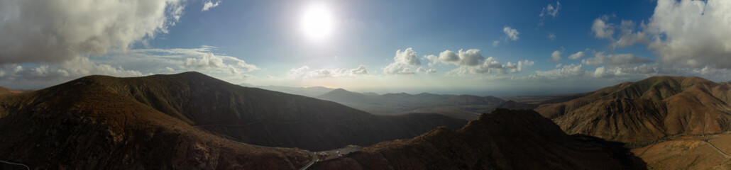 Canarian volcanic landscape and mountains on Fuerteventura island, Canary islands, winter in Spain
