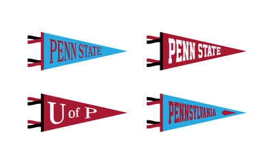 Pennsylvania Football Pennant Flags Set. Vector Football pendant Icons. University USA Sport flag, isolated