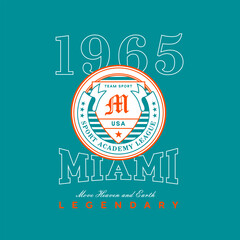 Miami, Florida design for t-shirt. Football tee shirt print. Typography graphics for sportswear and apparel. Vector illustration.
