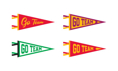 Go Team Pennant Flags Set. Vector Football pendant Icons. University USA Sport flag, isolated