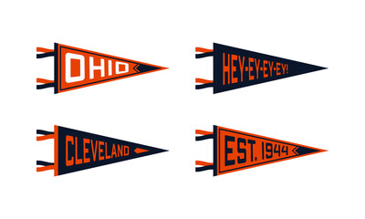 Cleveland, Ohio Football Pennant Flags Set. Vector Football pendant Icons. University USA Sport flag, isolated
