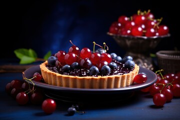 a plate of fruit on a table with a bowl of cherries

