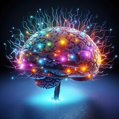Brain with light inputs and signals - obrazy, fototapety, plakaty