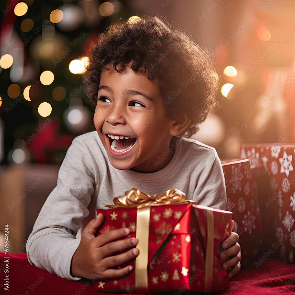 Wall mural Children at Christmas with presents